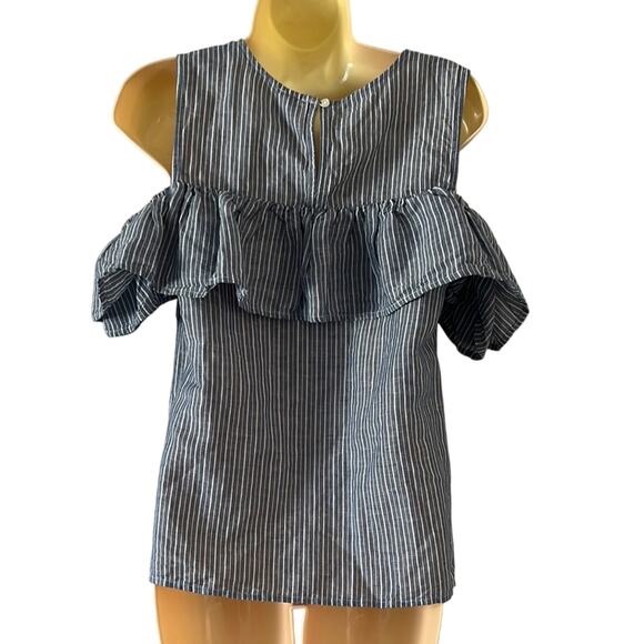 J. Crew Blue Striped Sleeveless Blouse with Ruffled Details Woman Size Small - Picture 5 of 10